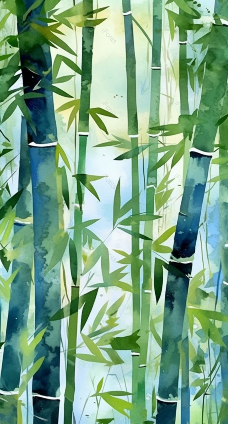 中国风彩色水墨文艺清新插画背景绿色的竹林茁壮生长的竹子枝繁叶,插画/手绘图,插画/手绘图库,插画/手绘图下载,插画/手绘
